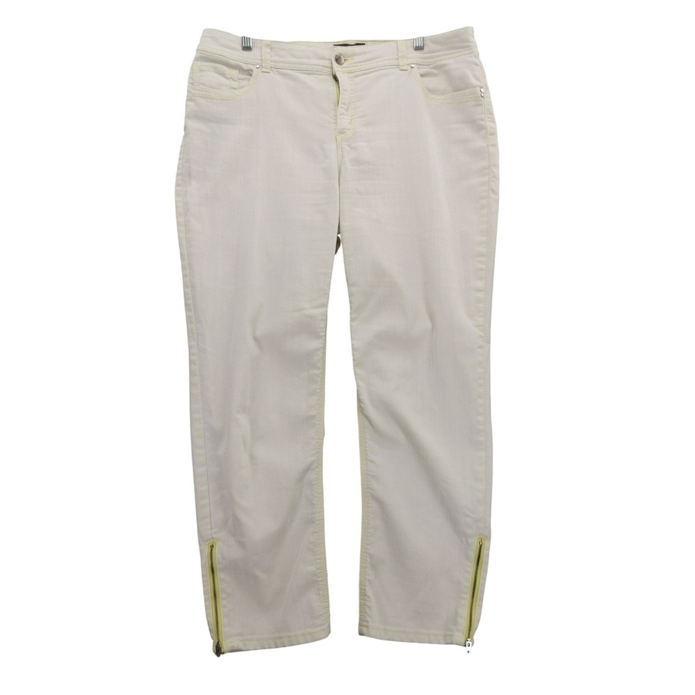 SO SLIMMING by CHICOS Womens Cropped Pants Size 2 Zip Ankle Cream Casual Stretch